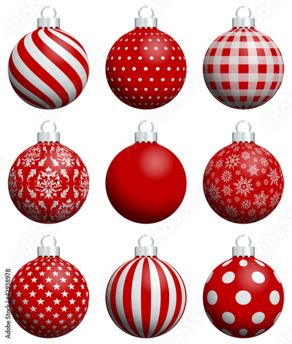 9 Dark Red/Silver Christmas Balls Pattern