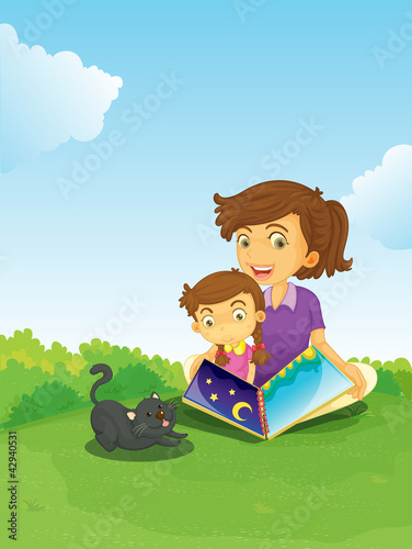 a boy and girl reading book
