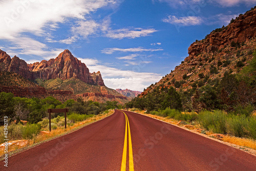 The road in Zion Canyon National Park, Utah
