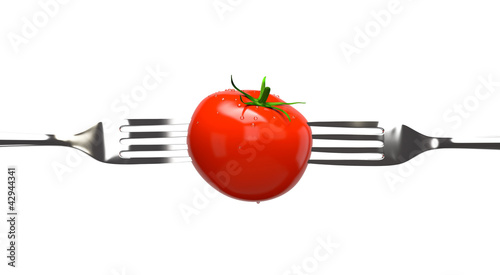 Tomato and two forks. Concept image, clipping paths