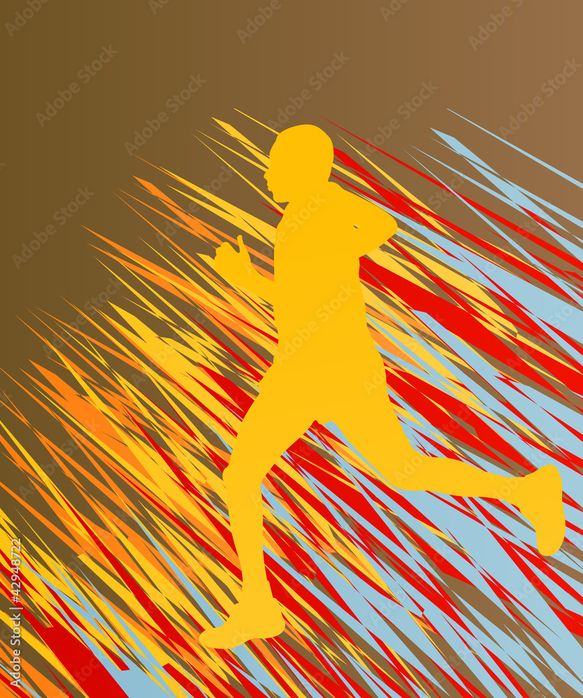 Silhouette of runner vector in front of colorful background