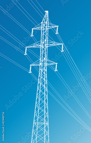 High voltage power lines and pylon vector background