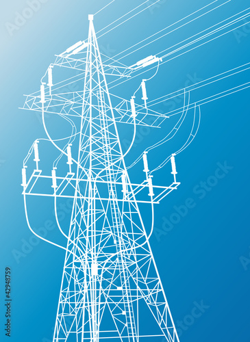 High voltage power lines and pylon vector background