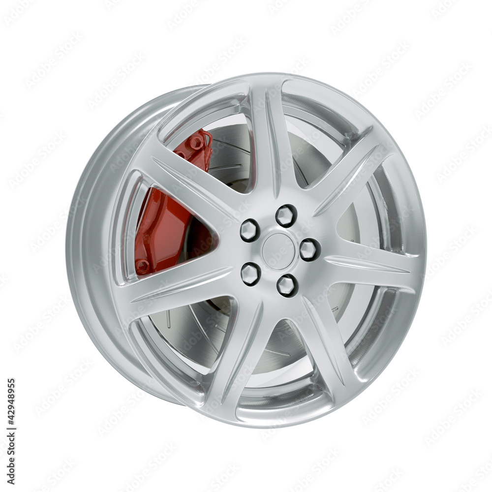 Car rim with brake isolated on white background 3d model