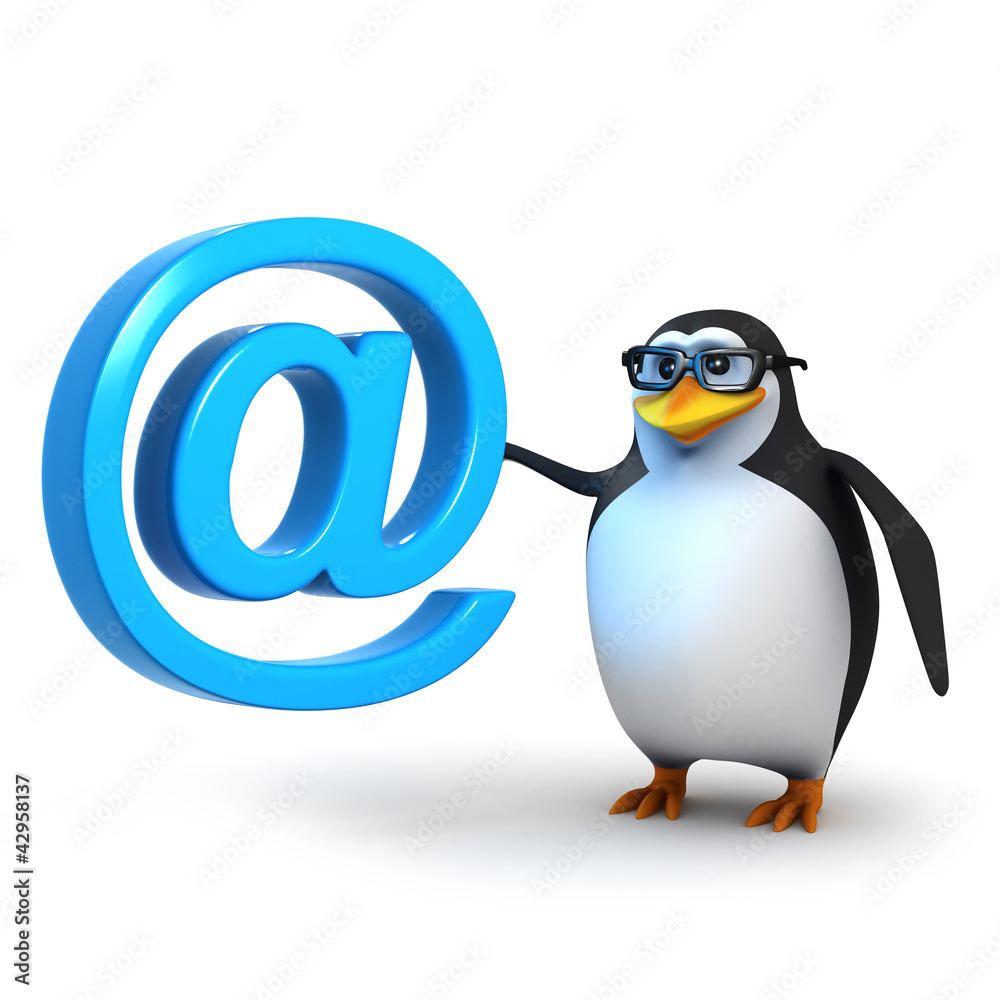 Obraz premium 3d Penguin in glasses with email symbol