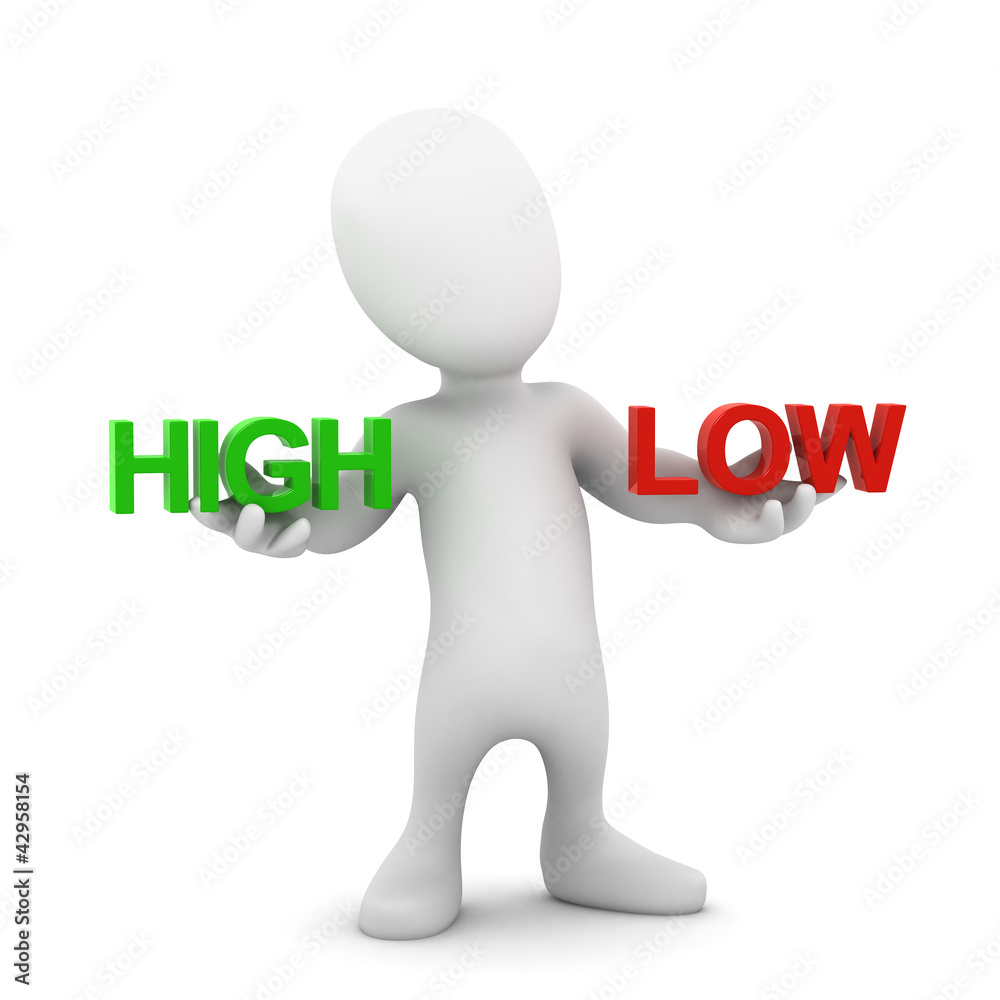 3d Little man choose between high and low 3d Little man choose between high and low