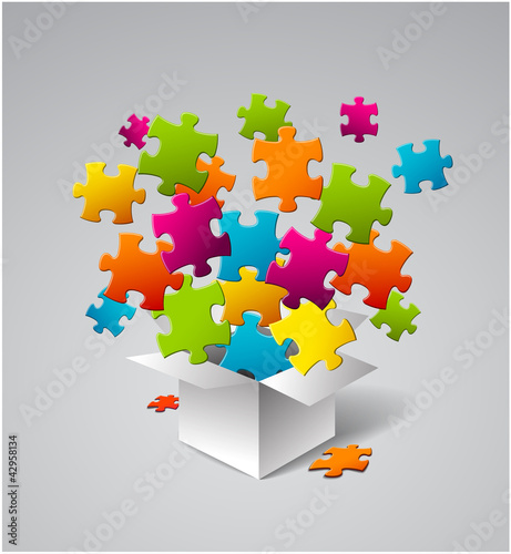 vector box full of colorful puzzles
