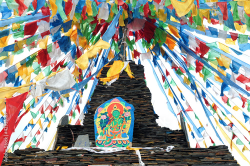 Tibetan prayer flags and mani rocks