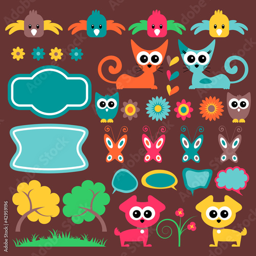 Wallpaper Mural Scrapbook set with cute animals Torontodigital.ca