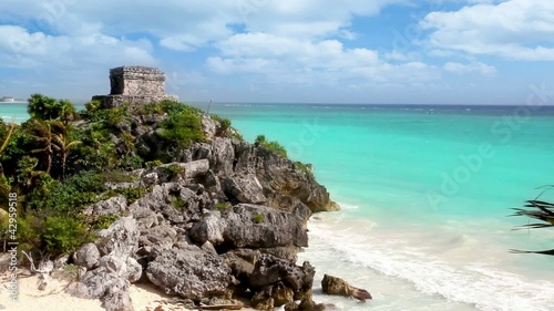 Tulim ancient Mayan ruins turquoise Caribbean sea of Mexico photo