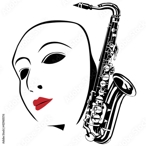 white mask and saxophone