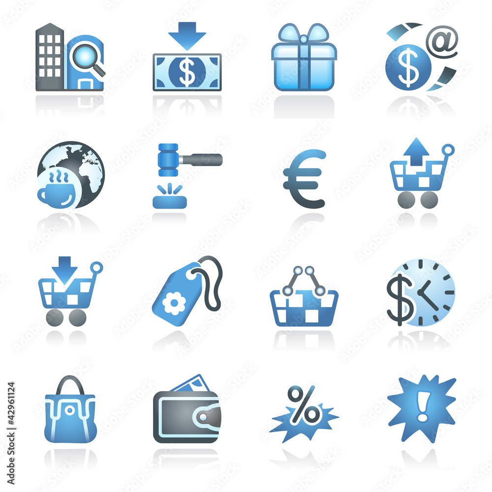 Commerce icons. Gray and blue series. Commerce icons. Gray and blue series.