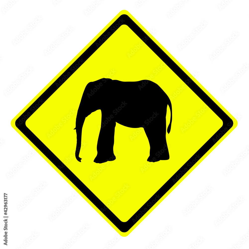 Elephant in warning traffic sign Elephant in warning traffic sign