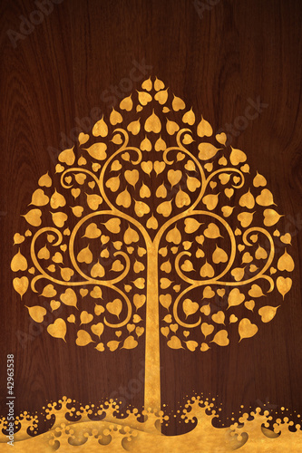 Wallpaper Mural Pattern thai carve wave and tree gold on wood texture Torontodigital.ca