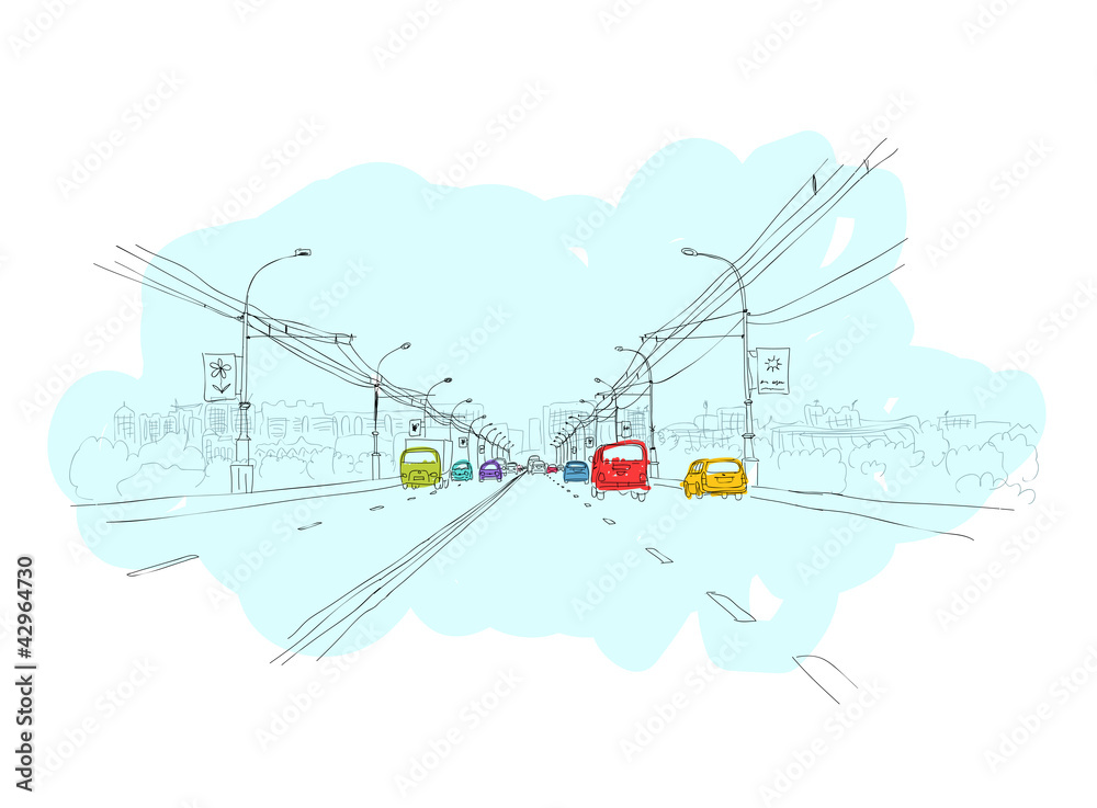 Sketch of  traffic road in city for your design