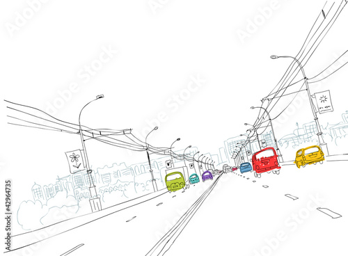 Sketch of  traffic road in city for your design