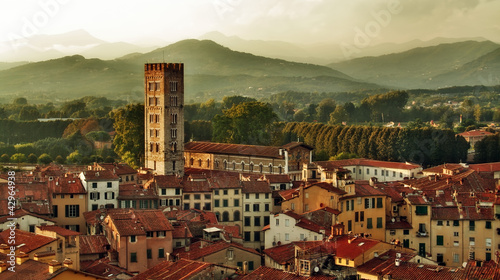 Panorama of Lucca, Italy photo