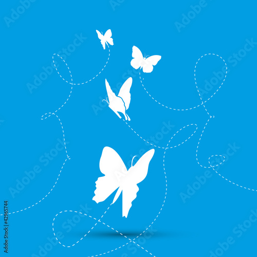 fond abstrait, ciel bleu et papillons