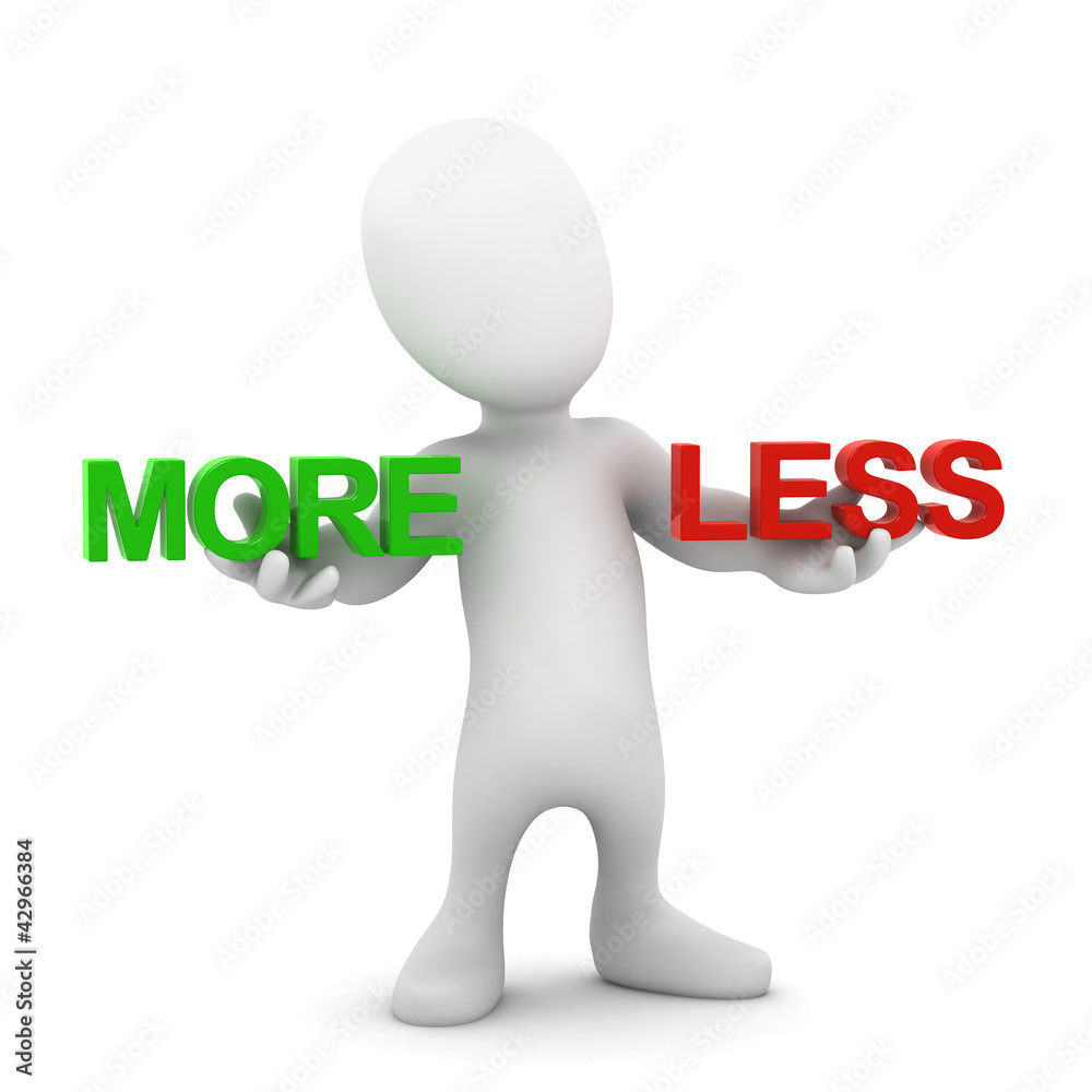 3d Little man choose between more and less 3d Little man choose between more and less
