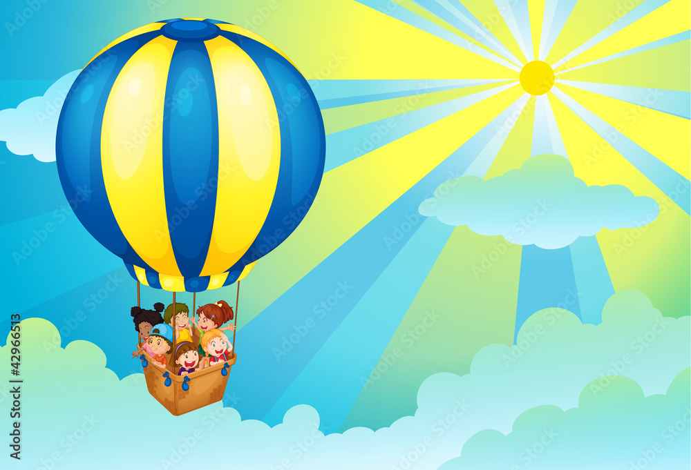 Fototapeta premium kids in hot air balloon
