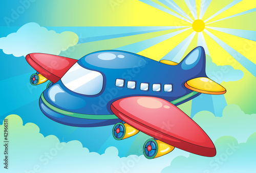 Aeroplane and light rays in the sky