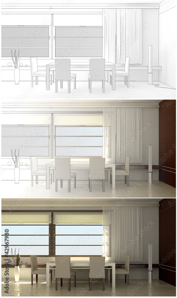 Obraz premium interior from sketch to shadows