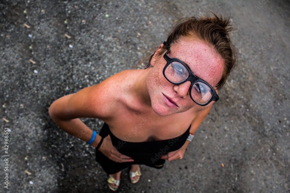Nerd girl with funny sunglasses