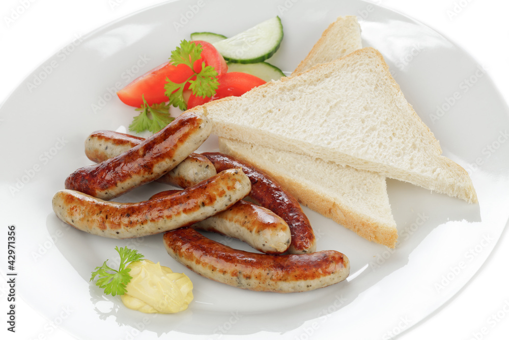 Nürnberger Rostbratwürstchen mit Toastbrot Nürnberger Rostbratwürstchen mit Toastbrot