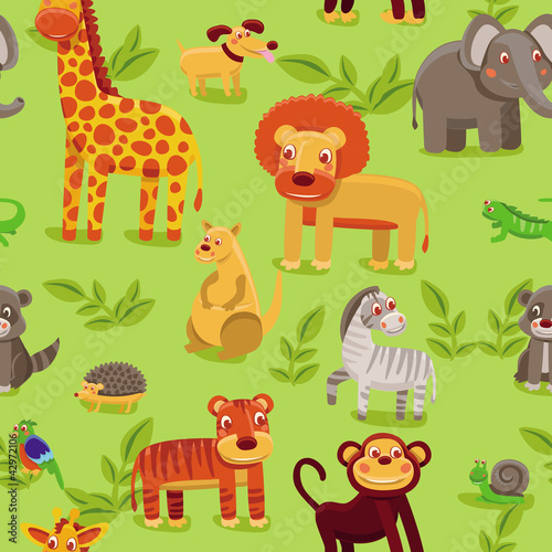 vector seamless pattern with cartoon animals