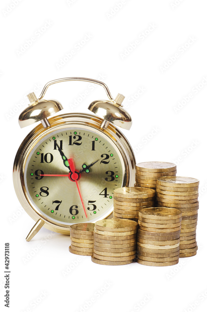 Alarm clock and money isolated on white background Alarm clock and money isolated on white background