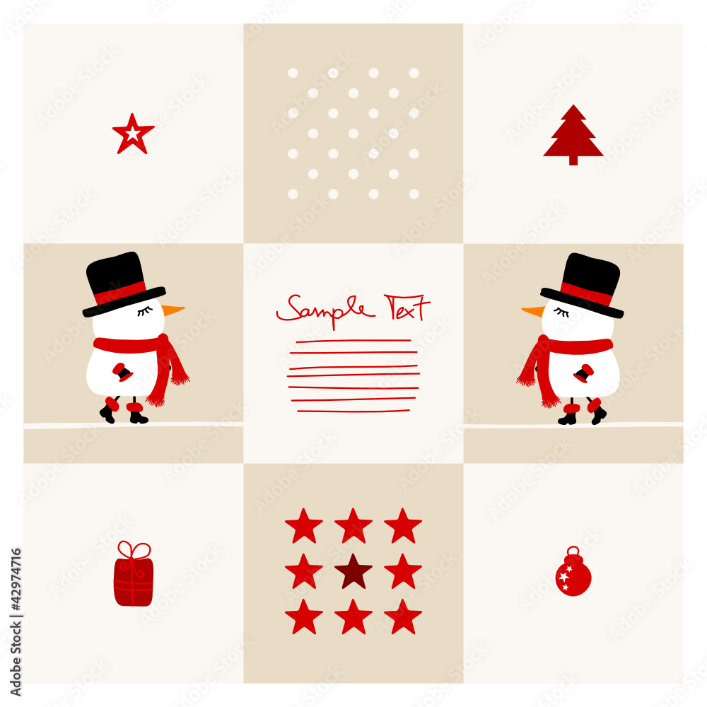 Fototapeta premium Christmas Card 2 Snowmen Beige