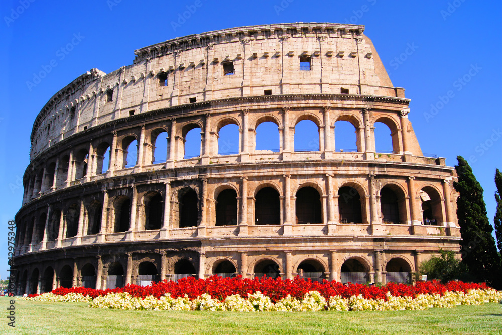 Colosseum, with flowers, Rome, Italy