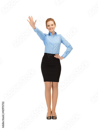 stewardess making greeting gesture