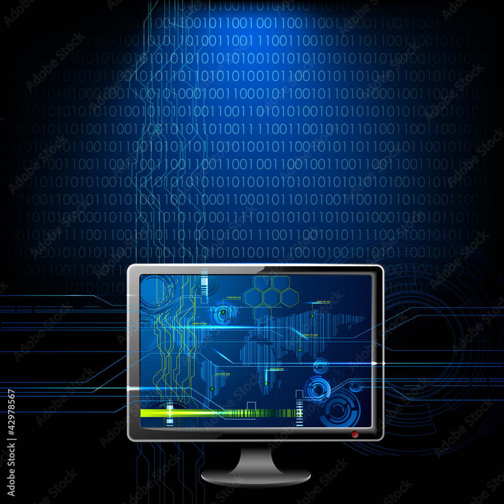 Computer on Binary Background Computer on Binary Background