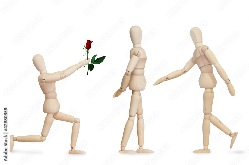 Love surprise flower rose from wooden model couple Love surprise flower rose from wooden model couple