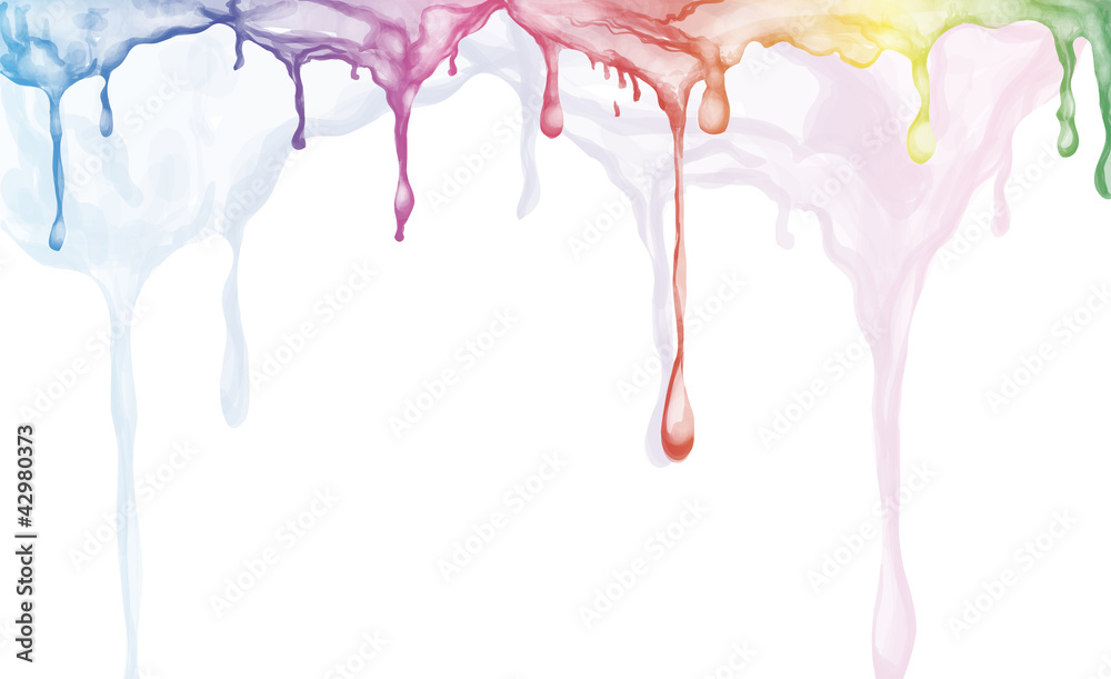 Rainbow flowing drops on white background