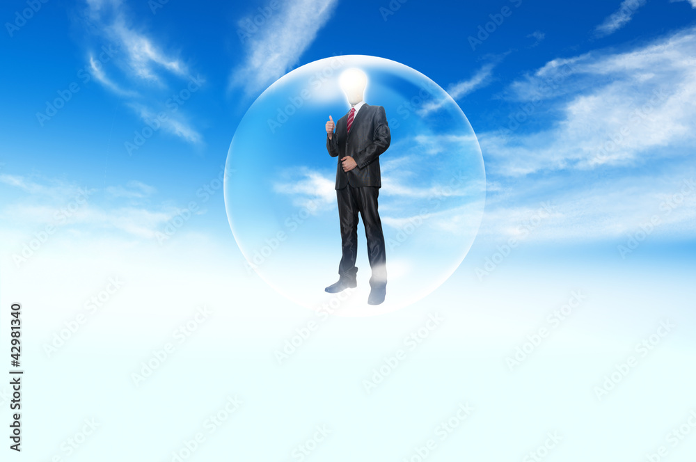 Business man model inside the balloon Business man model inside the balloon