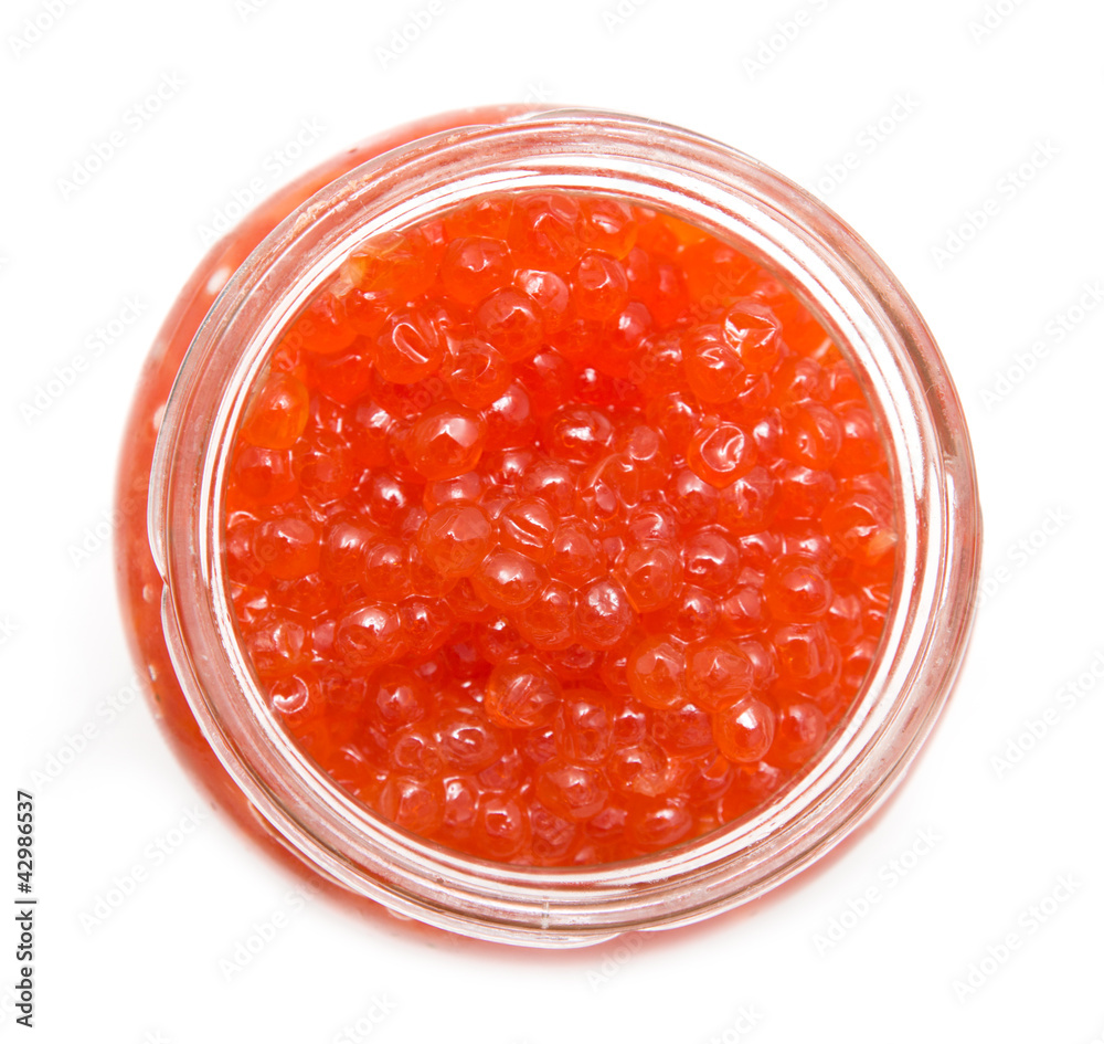 red caviar in the bank on a white background red caviar in the bank on a white background