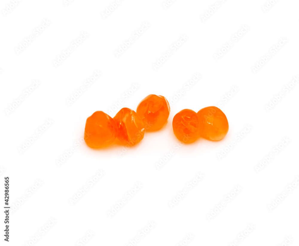 red caviar on white background. macro red caviar on white background. macro