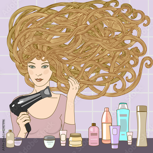 girl with hairdryer