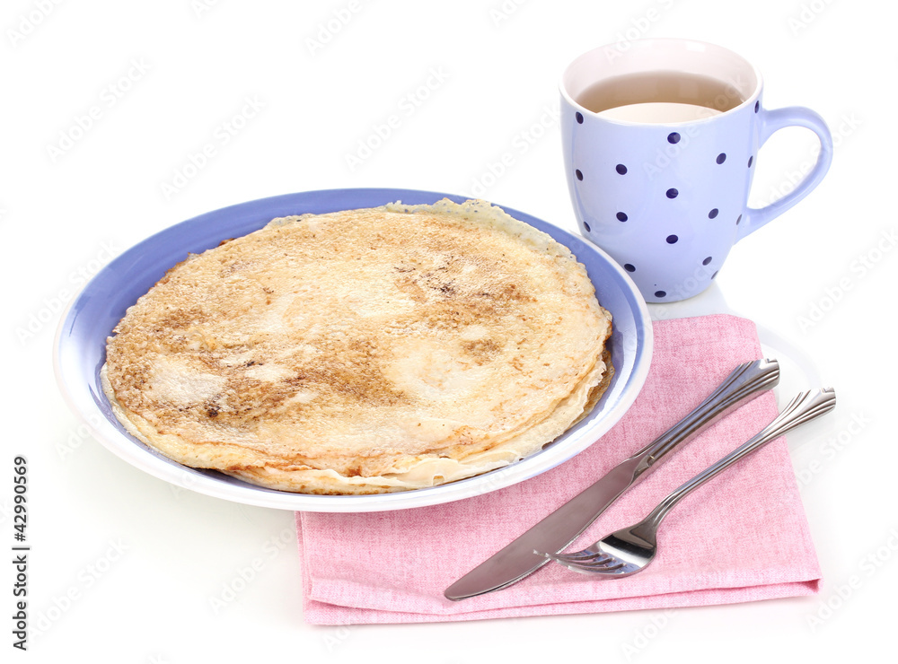 Stack of tasty pancakes isolated on white Stack of tasty pancakes isolated on white