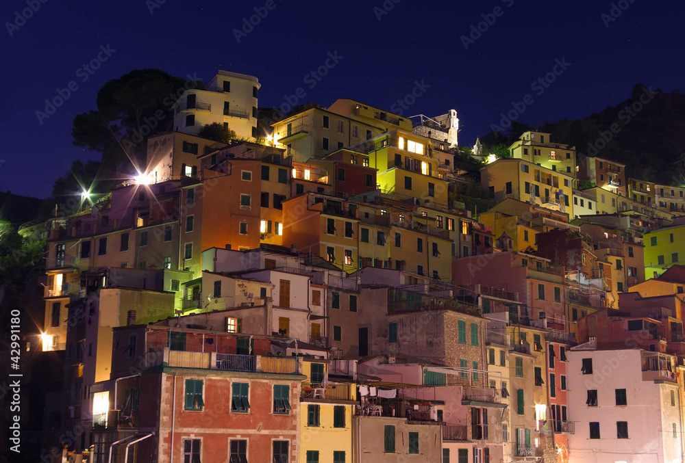 Riomaggiore buildings at night