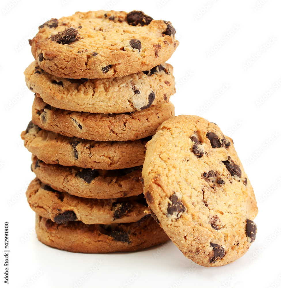 Chocolate chips cookies isolated on white. Chocolate chips cookies isolated on white.