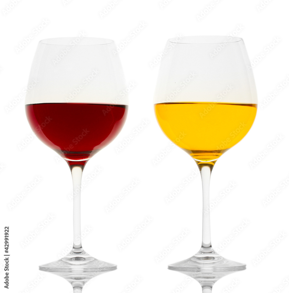 two glasses of wine isolated on white