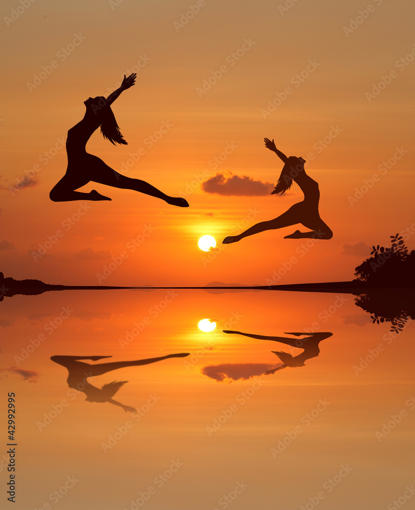 ballet girl in sunset beach Silhouette ballet girl in sunset beach Silhouette