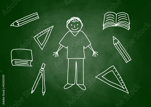 Drawing of boy on blackboard