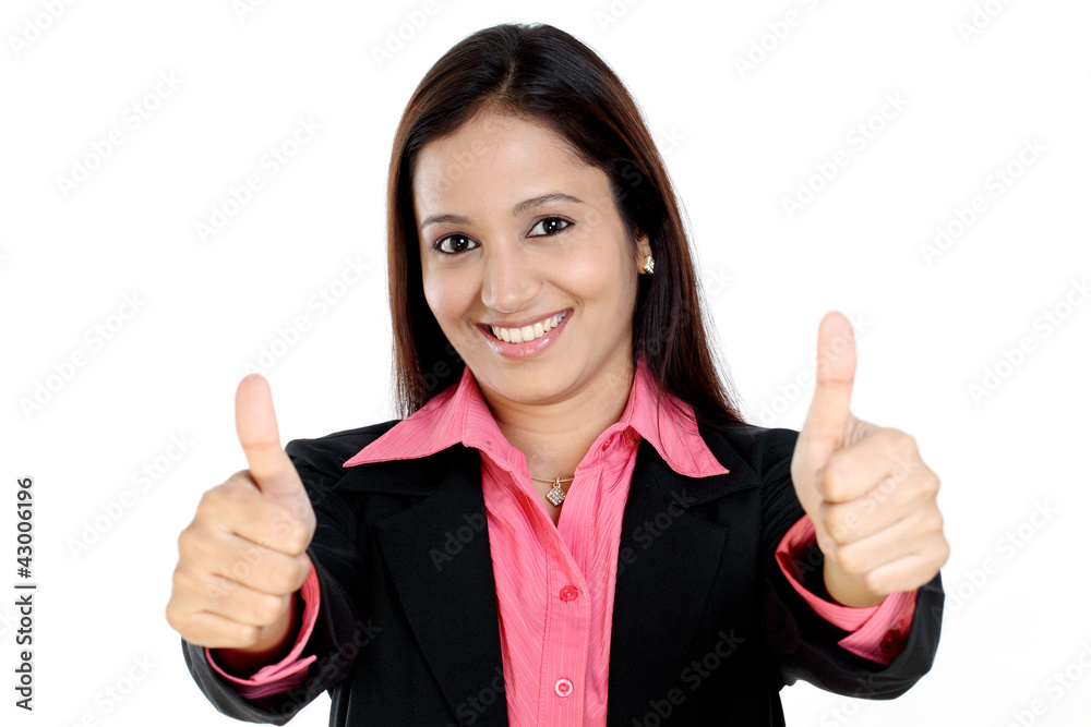 Business woman showing thumbs up Business woman showing thumbs up