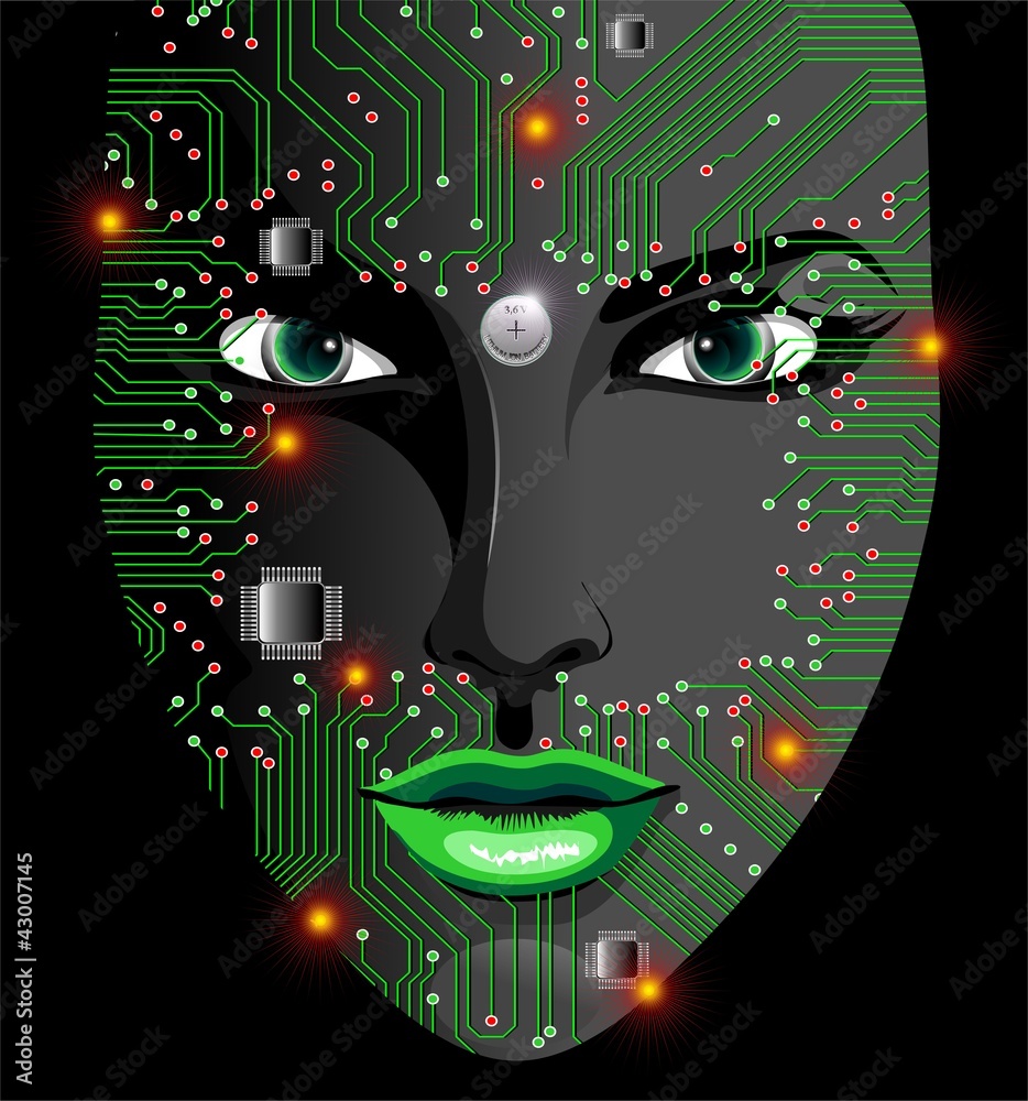 Androide Viso Donna Circuito Scheda Hardware-Android Girl's Face
