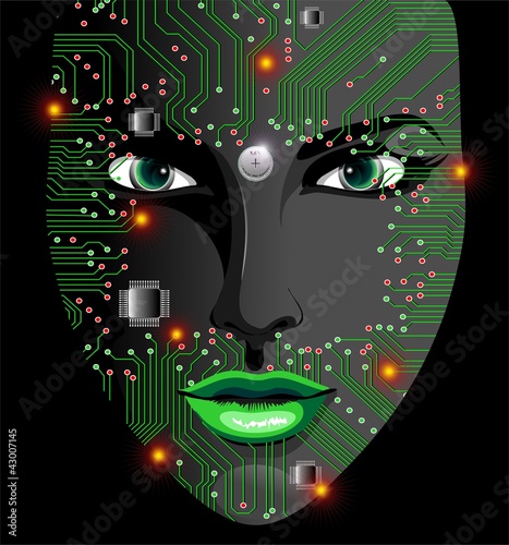 Androide Viso Donna Circuito Scheda Hardware-Android Girl's Face