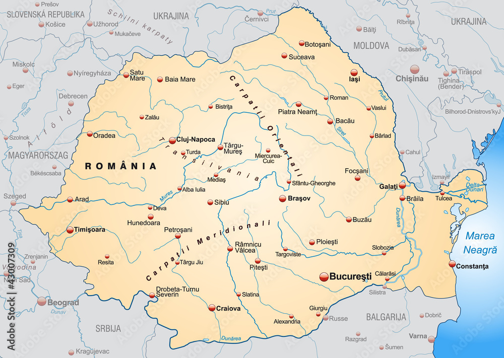 Umgebungskarte von Rumänien mit Nachbarländern